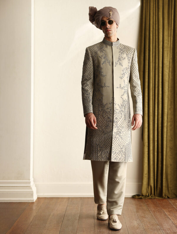 Royal Light Olive Hand Embroidered Pakistani Groom Sherwani