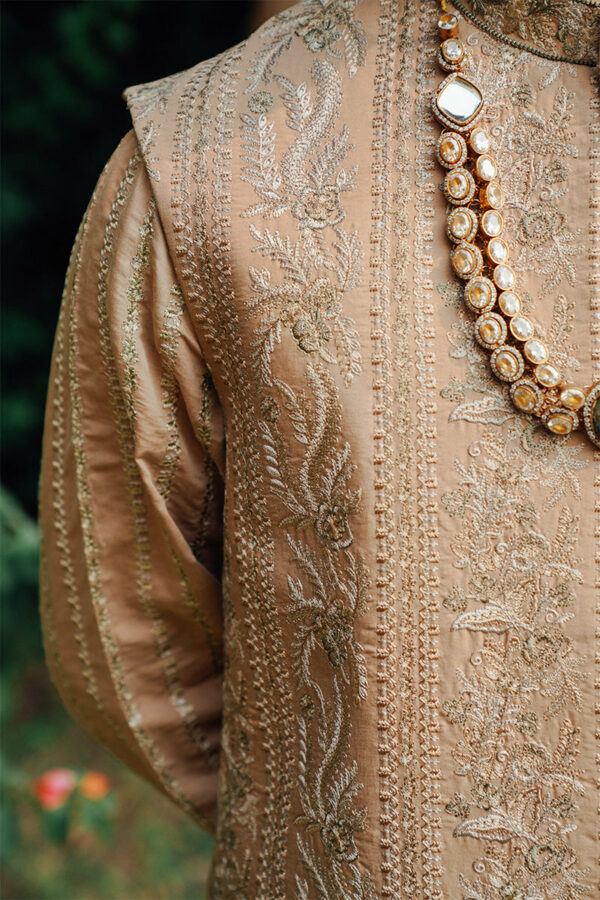 Royal Pakistani Wedding Embellished Golden Sherwani for Groom