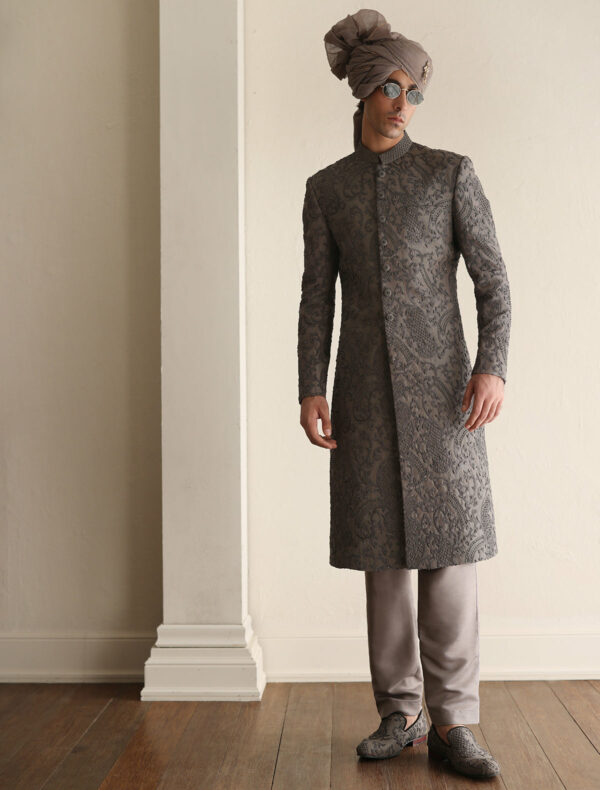 Royal Taupe Intricate Embroidered Pakistani Groom Sherwani