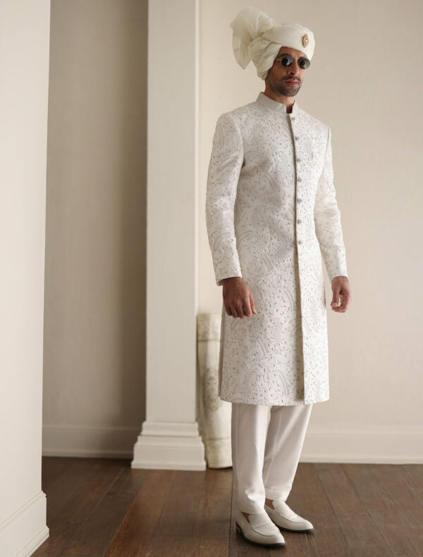 White Elegant Embroidered Pakistani Groom Sherwan