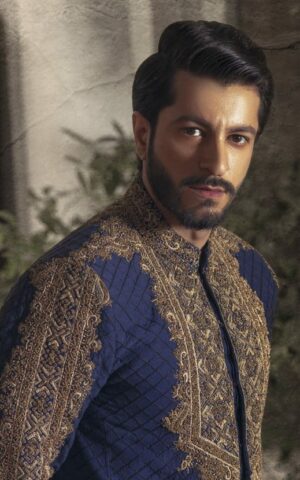 Royal Navy Blue Elegant Embroidered Pakistani Groom Sherwani