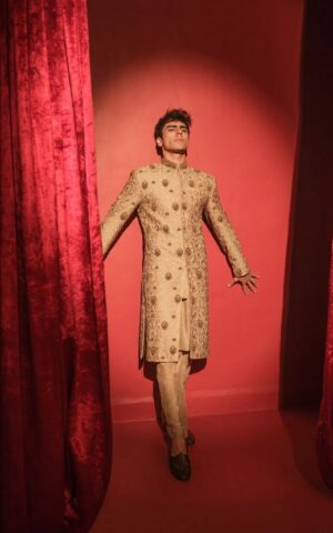 Traditional Beige Hand Embroidered Pakistani Sherwani